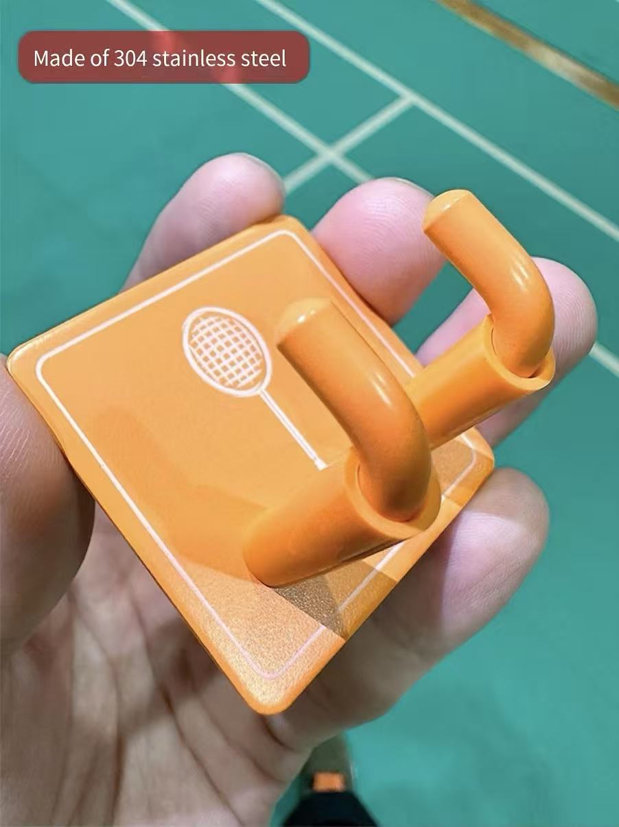 Rainbow Badminton Rackets Wall Hook: Strong 304 Steel, No Drilling Needed.