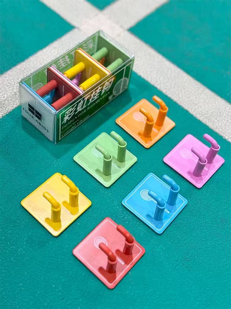 Rainbow Badminton Rackets Wall Hook: Strong 304 Steel, No Drilling Needed.