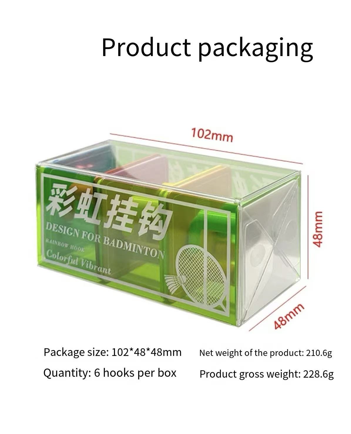 Rainbow Badminton Rackets Wall Hook: Strong 304 Steel, No Drilling Needed.