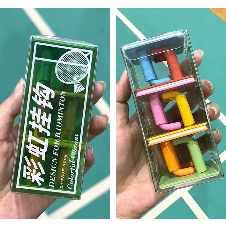 Rainbow Badminton Rackets Wall Hook: Strong 304 Steel, No Drilling Needed.