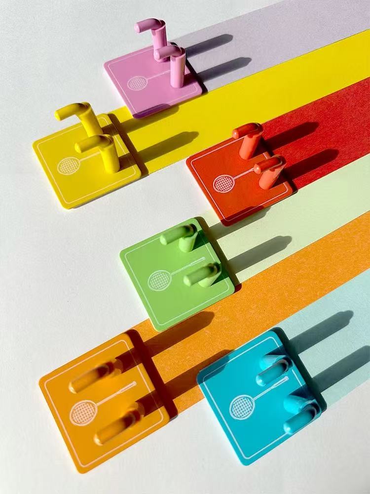 Rainbow Badminton Rackets Wall Hook: Strong 304 Steel, No Drilling Needed.